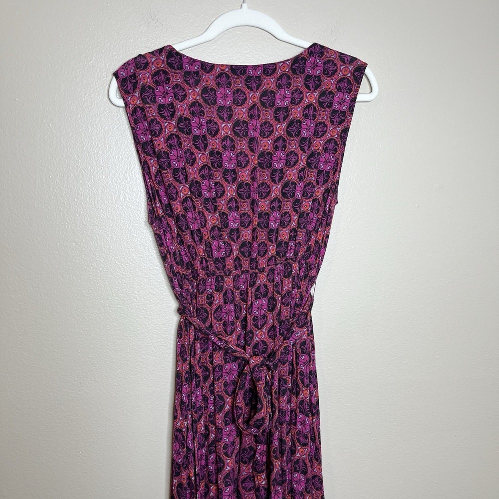 World Market Dress Small Floral Wrap Boho Gypsy Midi V Neck Pink Geometric - Picture 5 of 6
